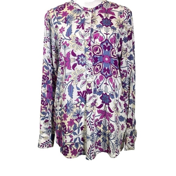 Old Navy Women's size Medium Purple Floral Hi/Lo Long Sleeve Popover Top Tunic - Picture 1 of 9